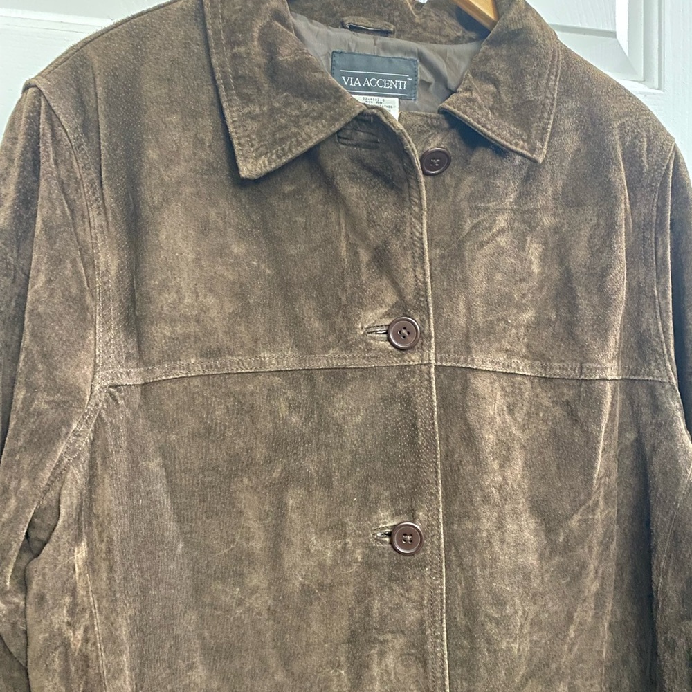 NWT Via Accenti Leather Duster Jacket Women A8 Brown Lined Western Suede Vintage - Picture 4 of 16